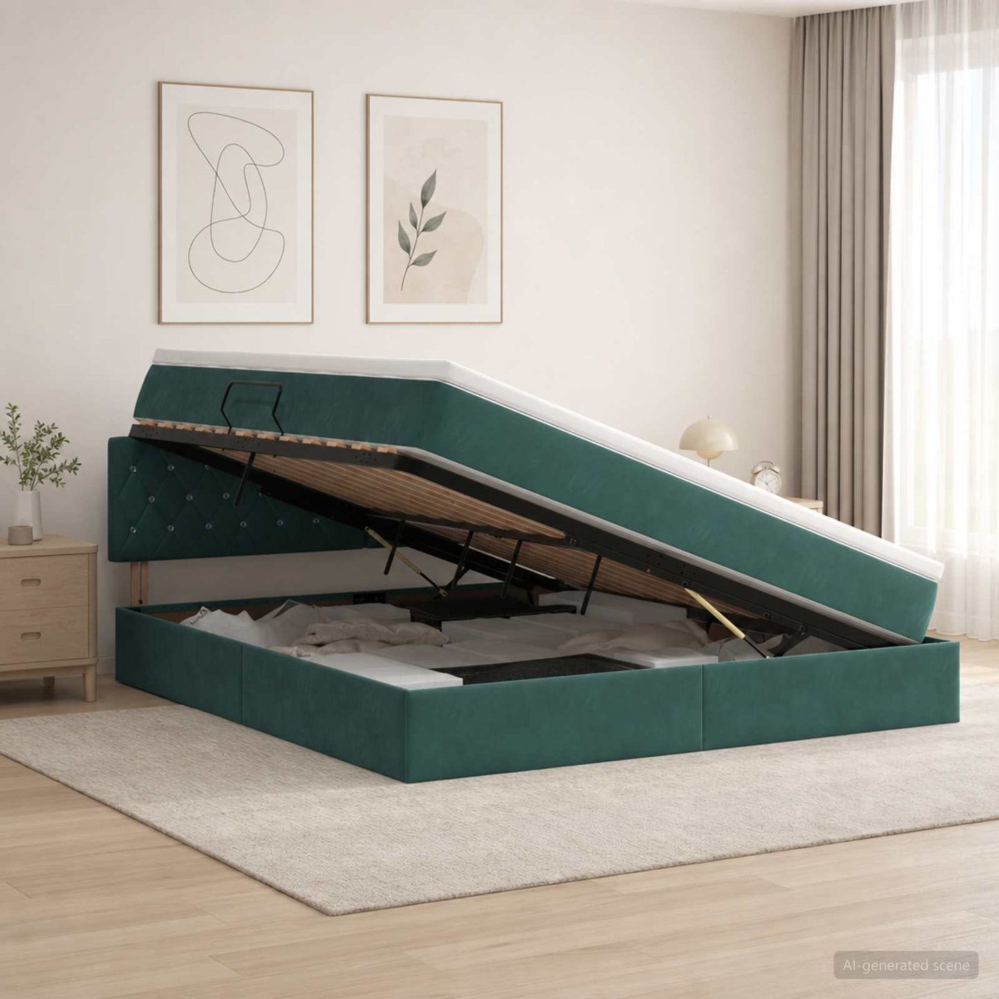 Letto con contenitore LED e materasso Verde Scuro 140 x 200 cm