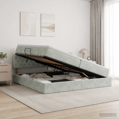Letto con contenitore LED e materasso Grigio Chiaro
