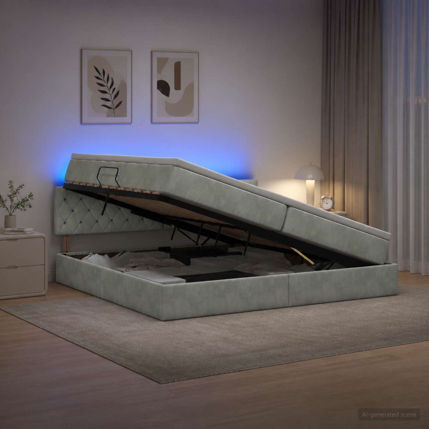 Letto con contenitore LED e materasso Grigio Chiaro