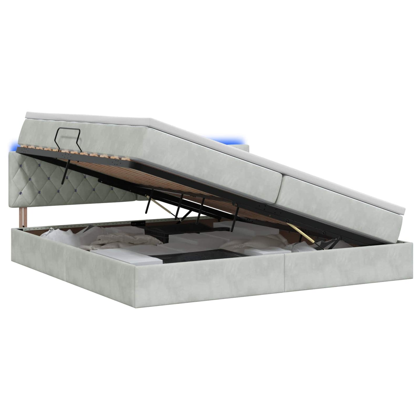 Letto con contenitore LED e materasso Grigio Chiaro