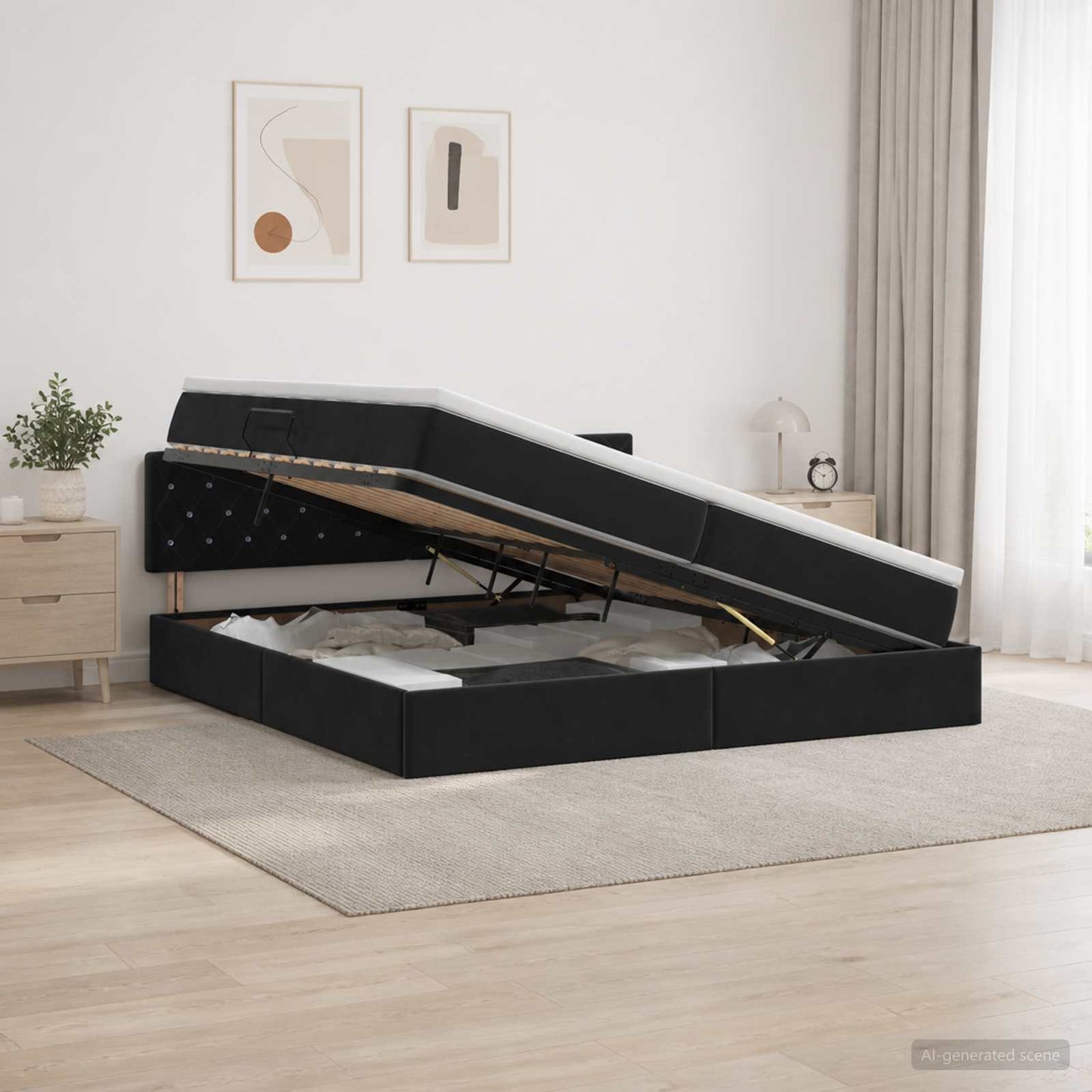 Letto con contenitore LED e materasso Nero 200 x 200 cm Velluto