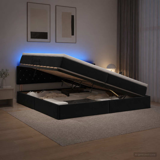 Letto con contenitore LED e materasso Nero 200 x 200 cm Velluto