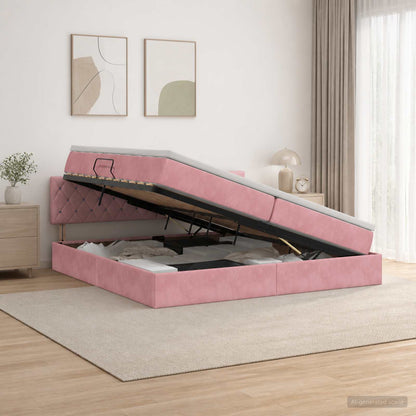 Letto con contenitore LED e materasso Rosa 200 x 200 cm Velluto