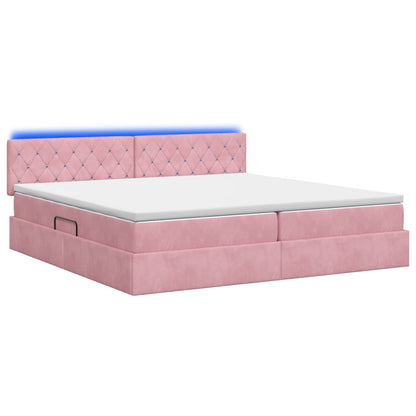 Letto con contenitore LED e materasso Rosa 200 x 200 cm Velluto