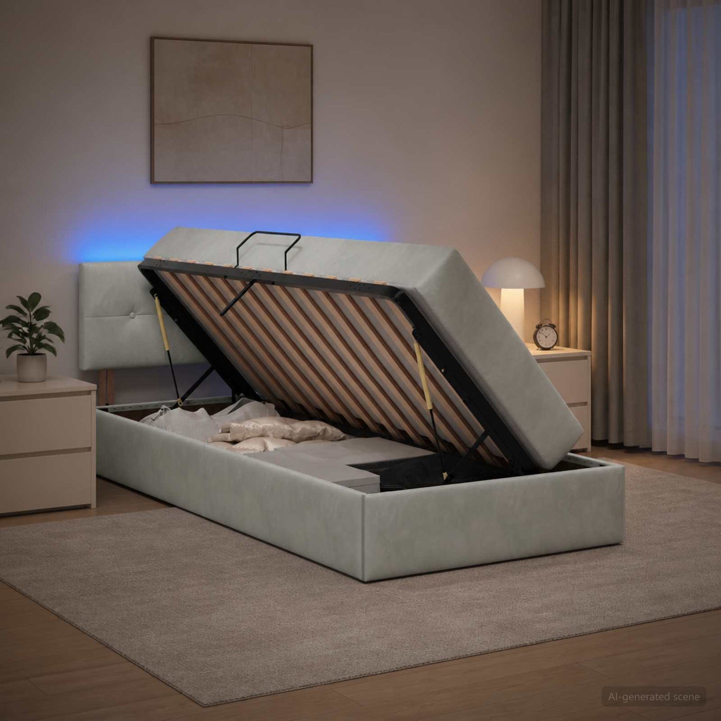 Letto con contenitore LED e materasso Grigio Chiaro 90 x 190 cm