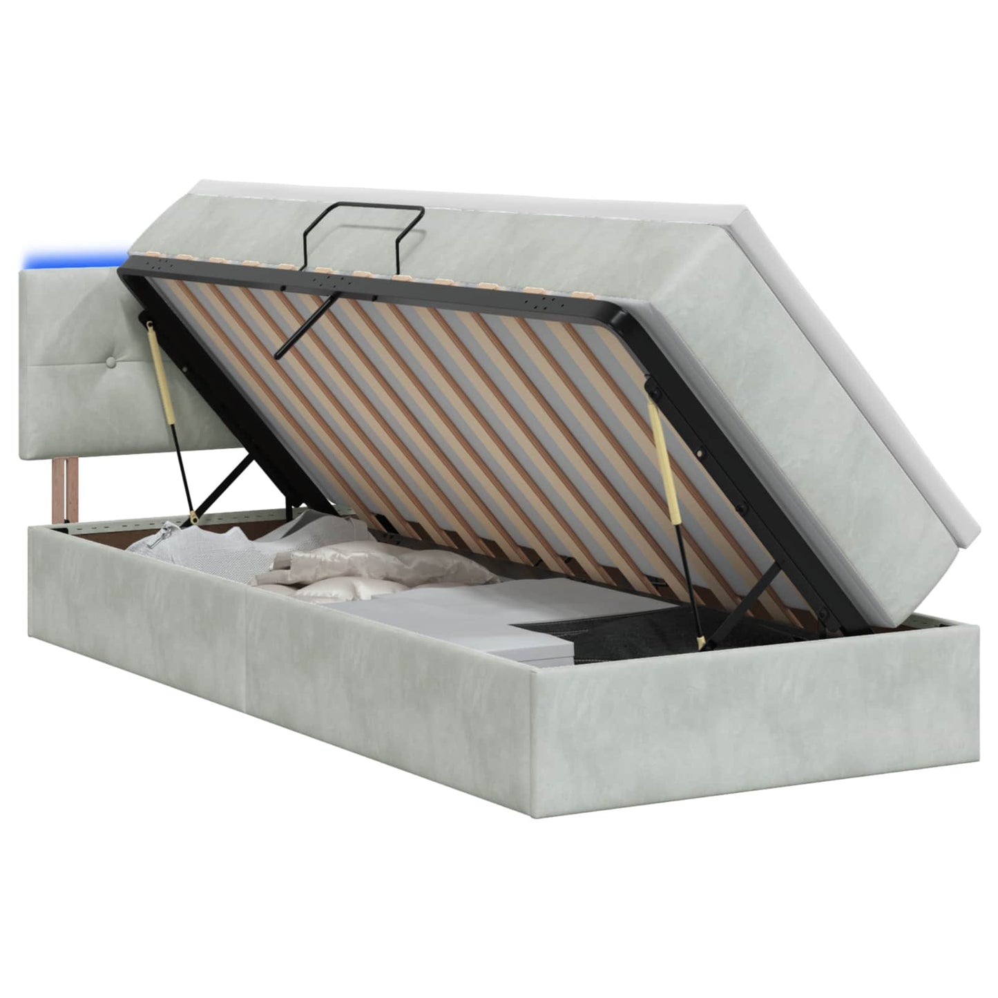 Letto con contenitore LED e materasso Grigio Chiaro 90 x 190 cm