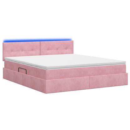 Letto con contenitore LED e materasso Rosa 160 x 200 cm Velluto