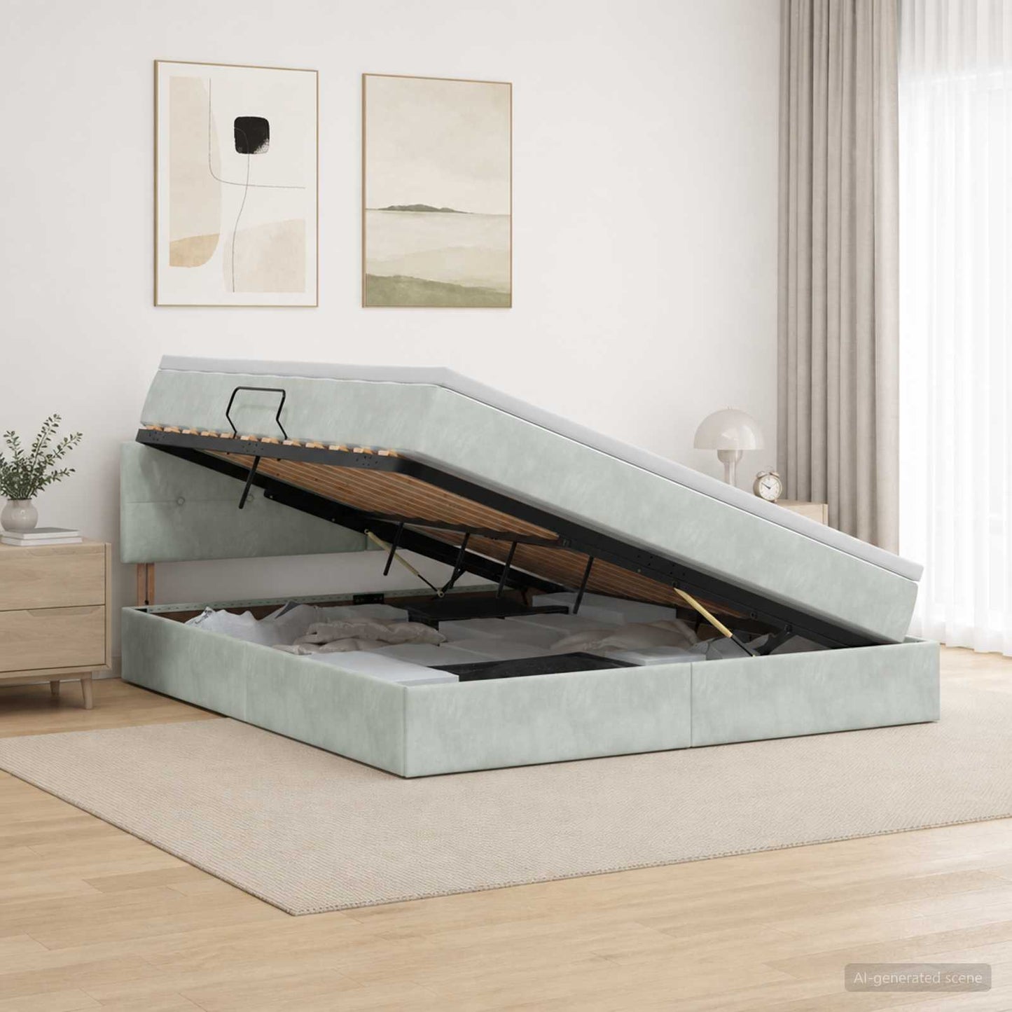 Letto con Contenitore Grigio Chiaro 160 x 200 cm Velluto