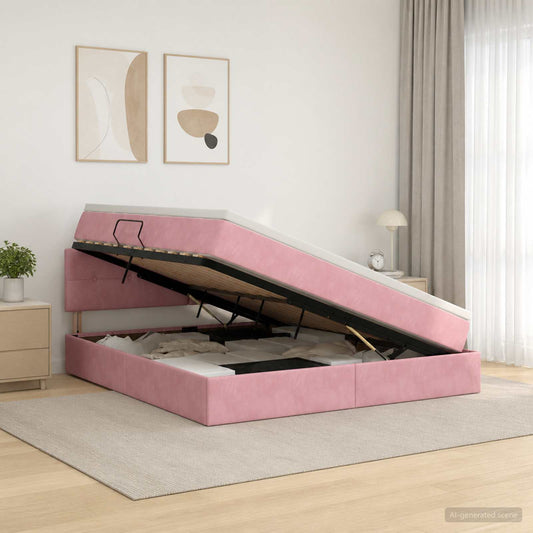Letto con contenitore LED e materasso Rosa 160 x 200 cm Velluto - homemem39