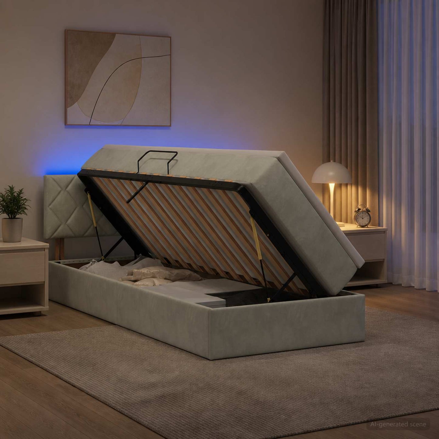 Letto con contenitore LED e materasso Grigio Chiaro 90 x 190 cm