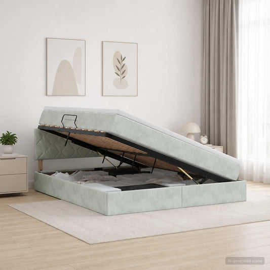 Letto con Contenitore Grigio Chiaro 140 x 200 cm Velluto