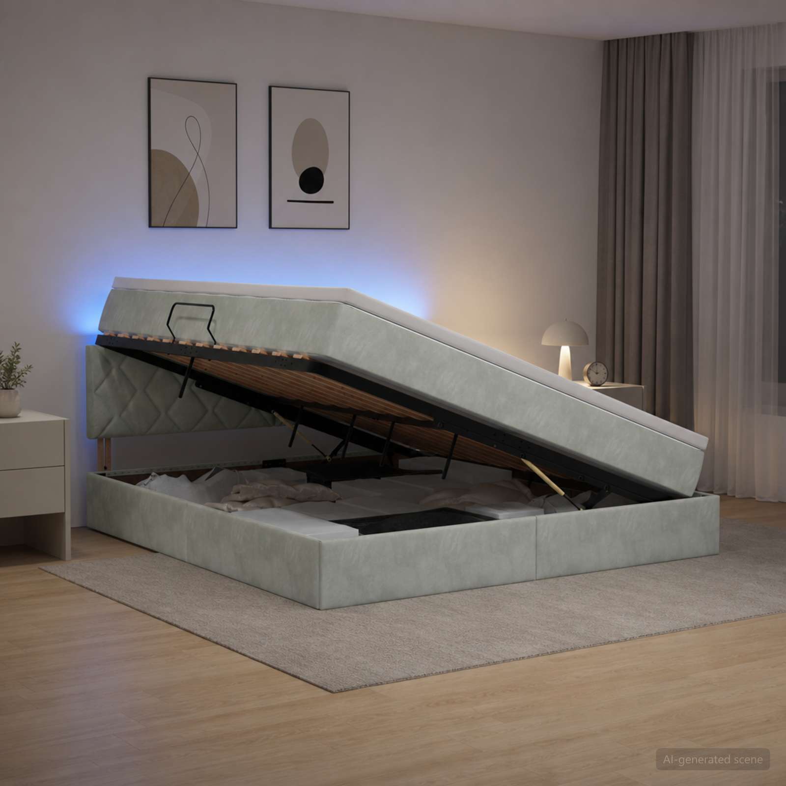 Letto con contenitore LED e materasso Grigio Chiaro | homemem39