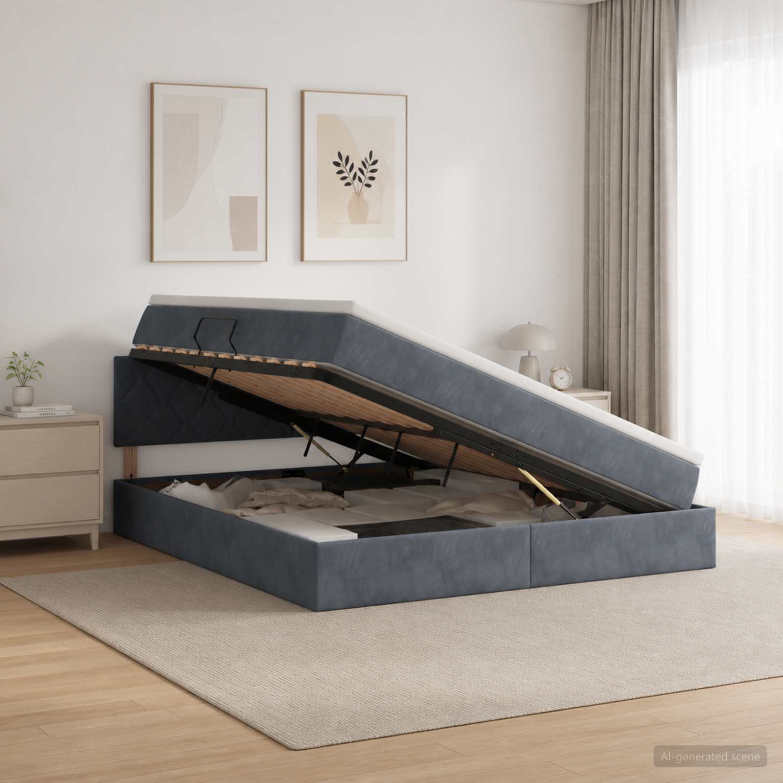 Letto con Contenitore Grigio Scuro 140 x 190 cm Velluto | homemem39