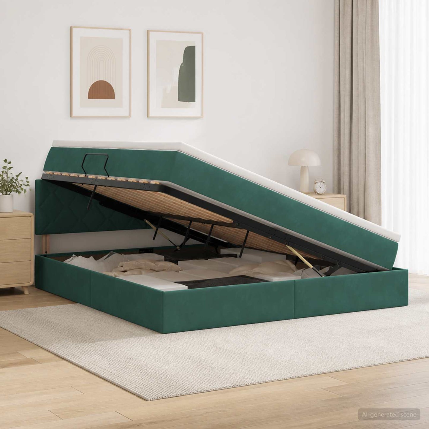 Letto con contenitore LED e materasso Verde Scuro 180 x 200 cm | homemem39
