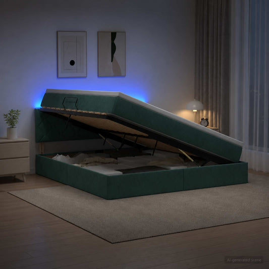 Letto con contenitore LED e materasso Verde Scuro 180 x 200 cm | homemem39