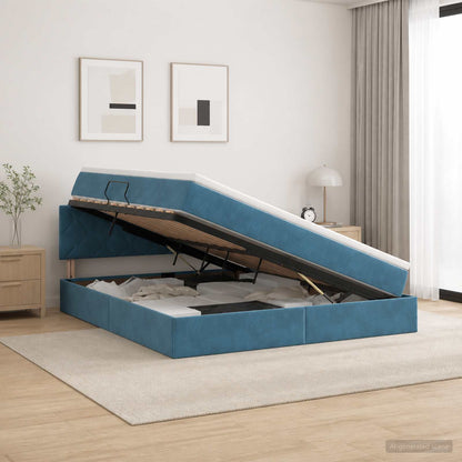 Letto con contenitore LED e materasso Blu Scuro 180 x 200 cm