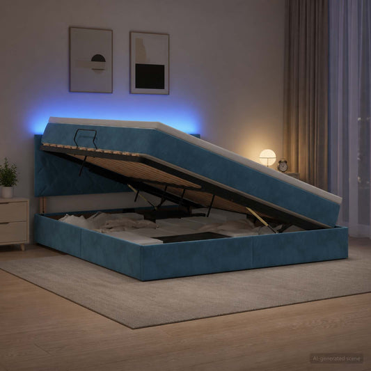 Letto con contenitore LED e materasso Blu Scuro 180 x 200 cm - homemem39