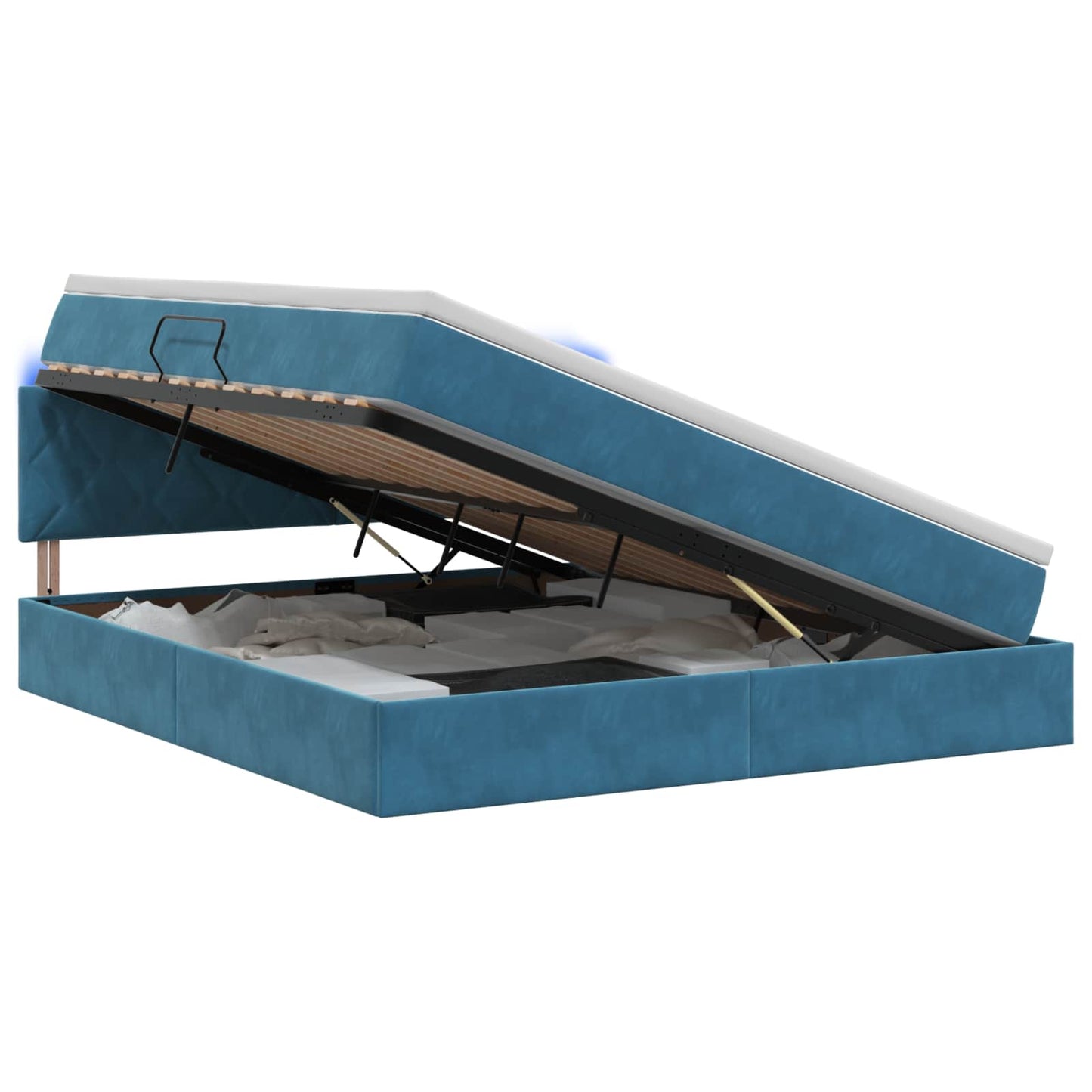 Letto con contenitore LED e materasso Blu Scuro 180 x 200 cm
