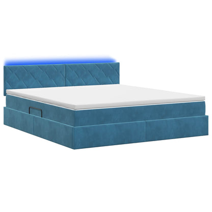 Letto con contenitore LED e materasso Blu Scuro 180 x 200 cm