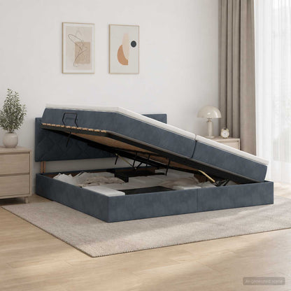 Letto con contenitore LED e materasso Grigio Scuro 200 x 200 cm