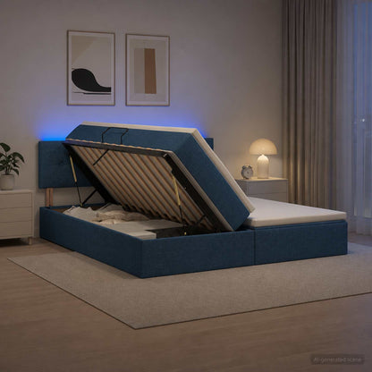 Letto con contenitore LED e materasso Blu 200 x 200 cm Tessuto