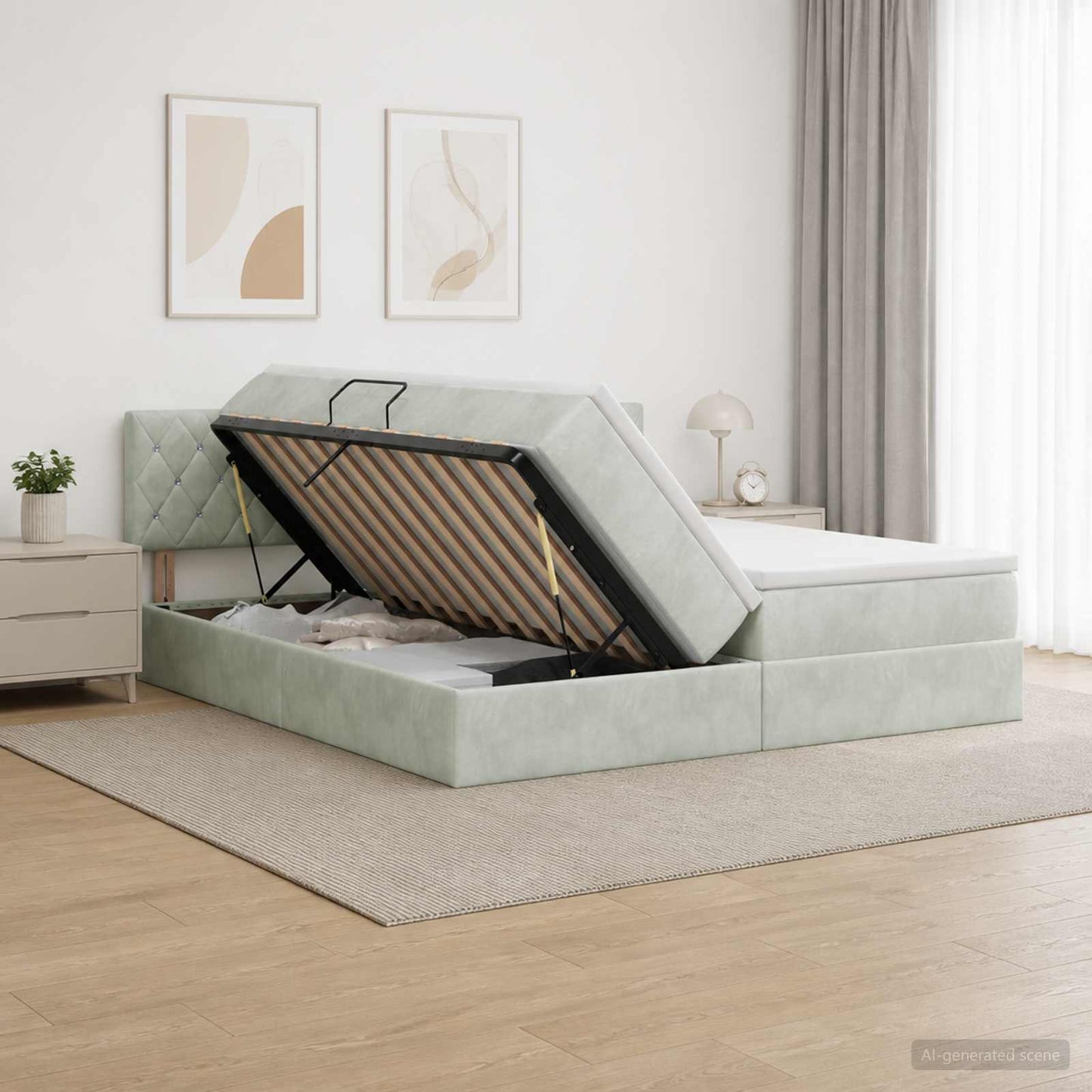 Letto con Contenitore con testiera 2 pz Grigio Chiaro