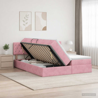 Letto con contenitore LED e materasso Rosa 200 x 200 cm Velluto