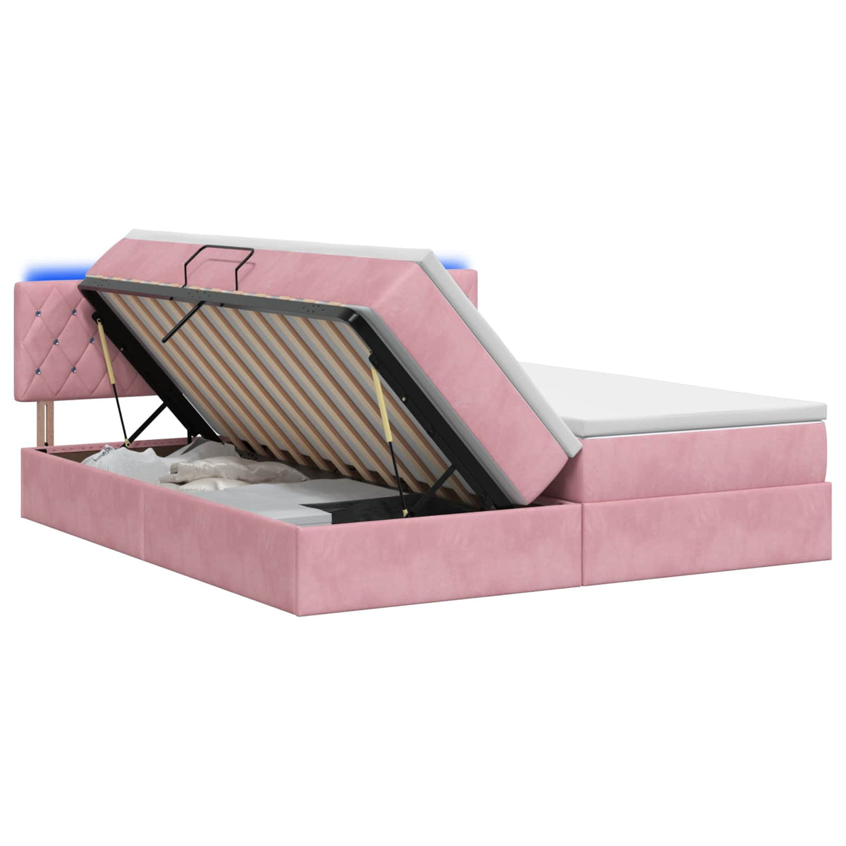 Letto con contenitore LED e materasso Rosa 200 x 200 cm Velluto