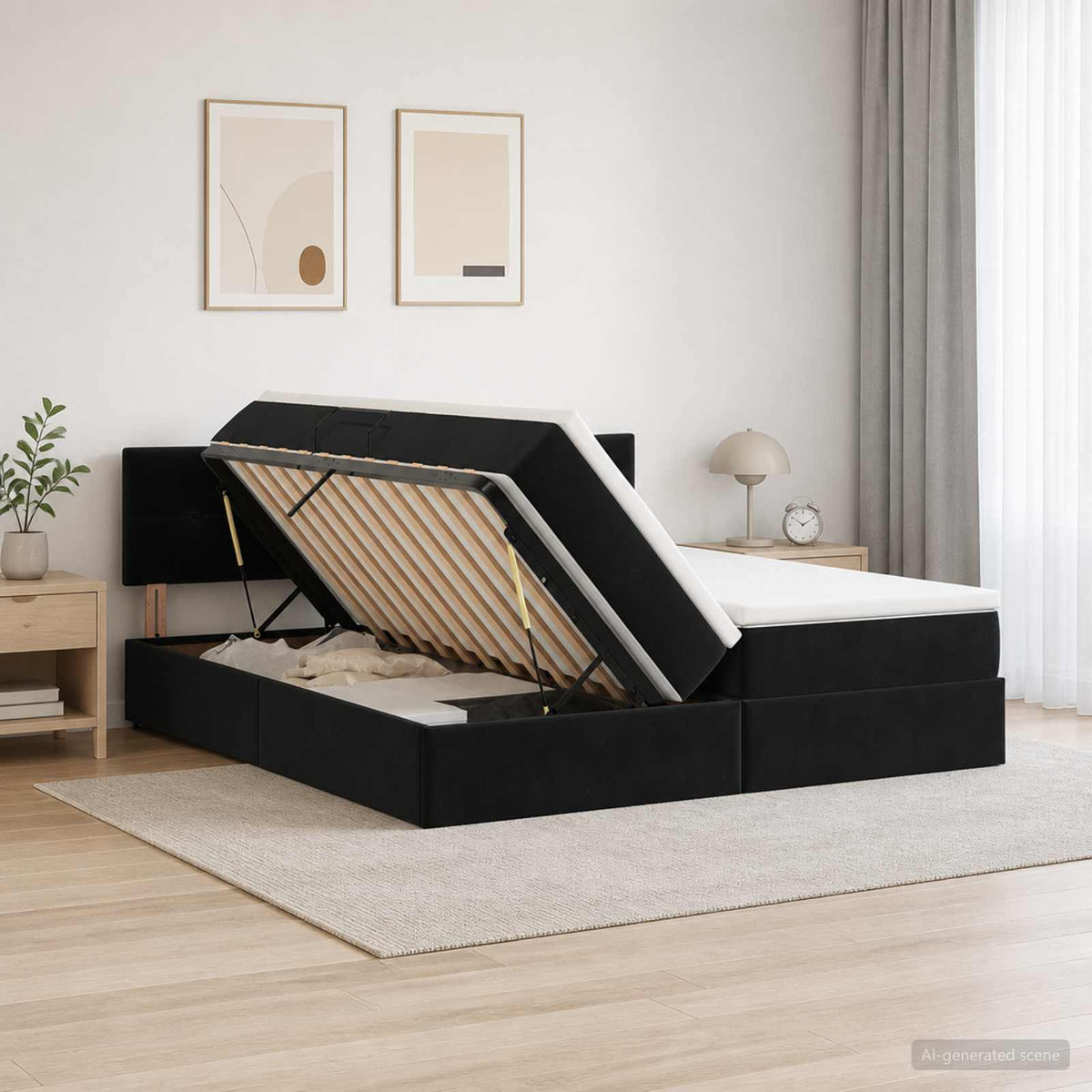 Letto con Contenitore con testiera 2 pz Nero