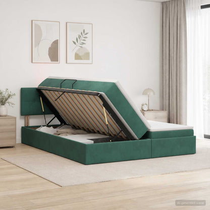 Letto con contenitore LED e materasso Verde Scuro 180 x 200 cm