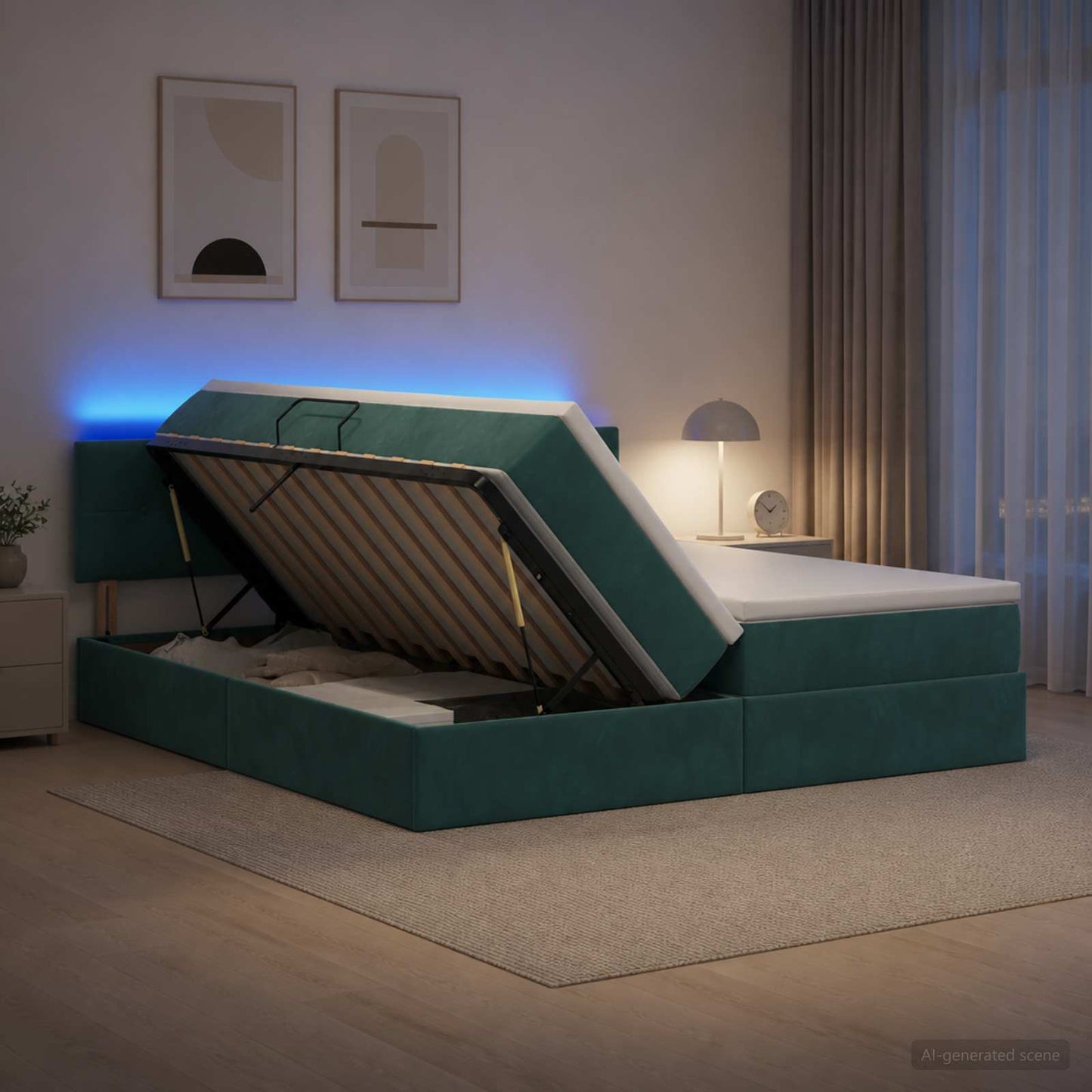 Letto con contenitore LED e materasso Verde Scuro 180 x 200 cm