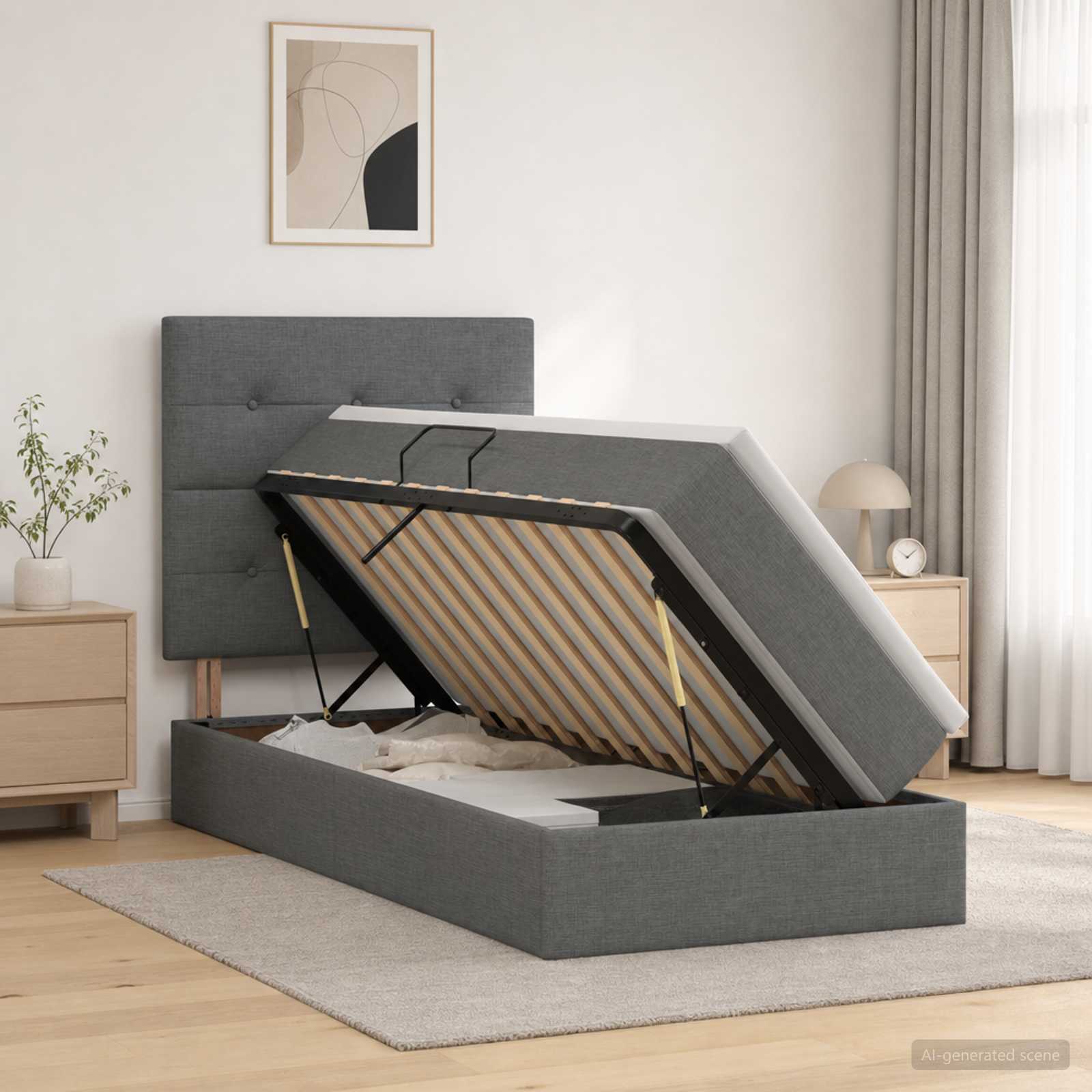 Letto con contenitore e materasso Grigio Scuro 90 x 200 cm | homemem39