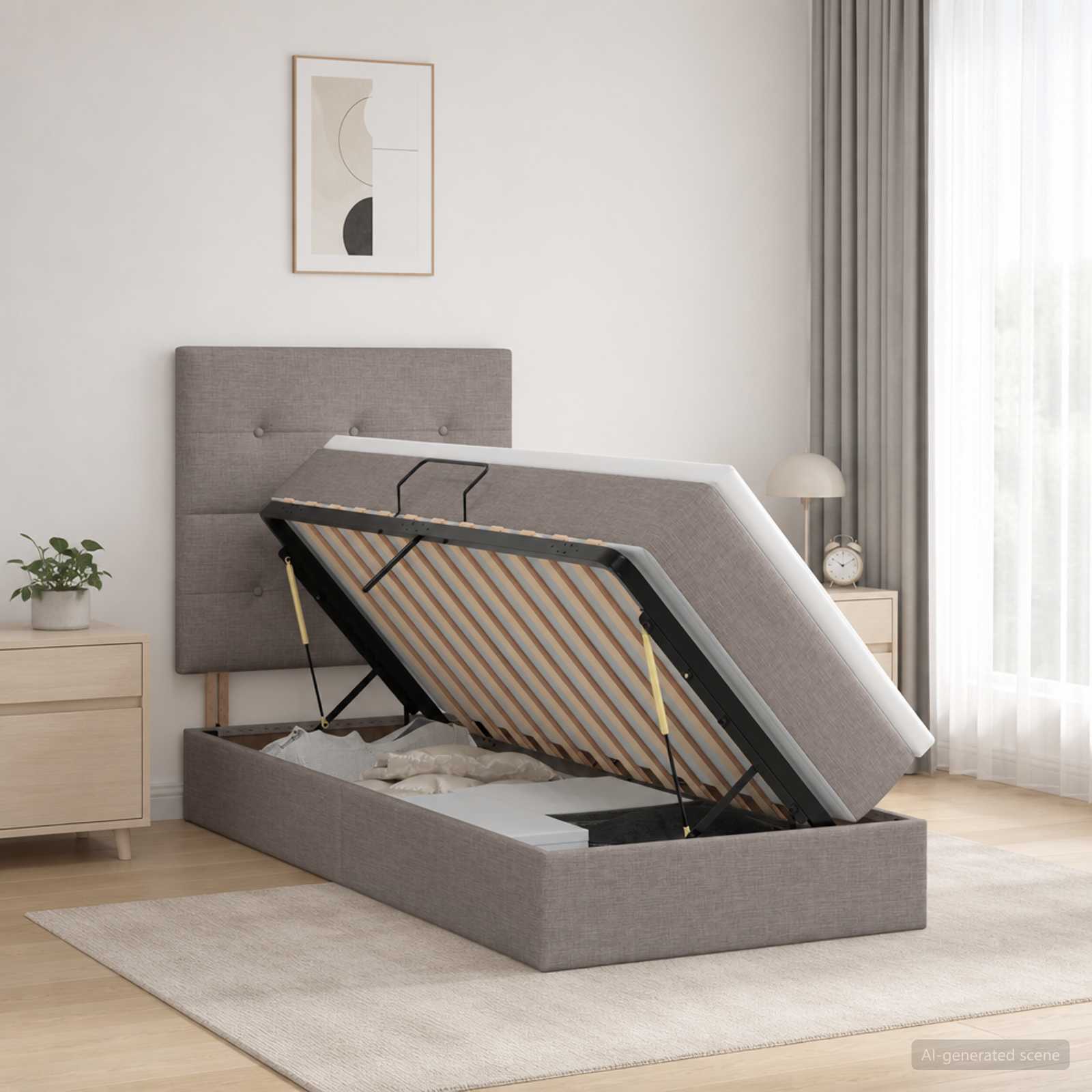 Letto con contenitore LED e materasso Tortora 100 x 200 cm | homemem39