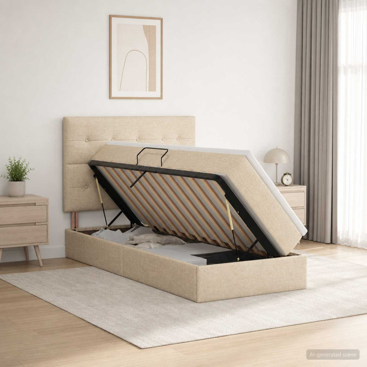 Letto con contenitore e materasso Crema 90 x 190 cm Tessuto | homemem39