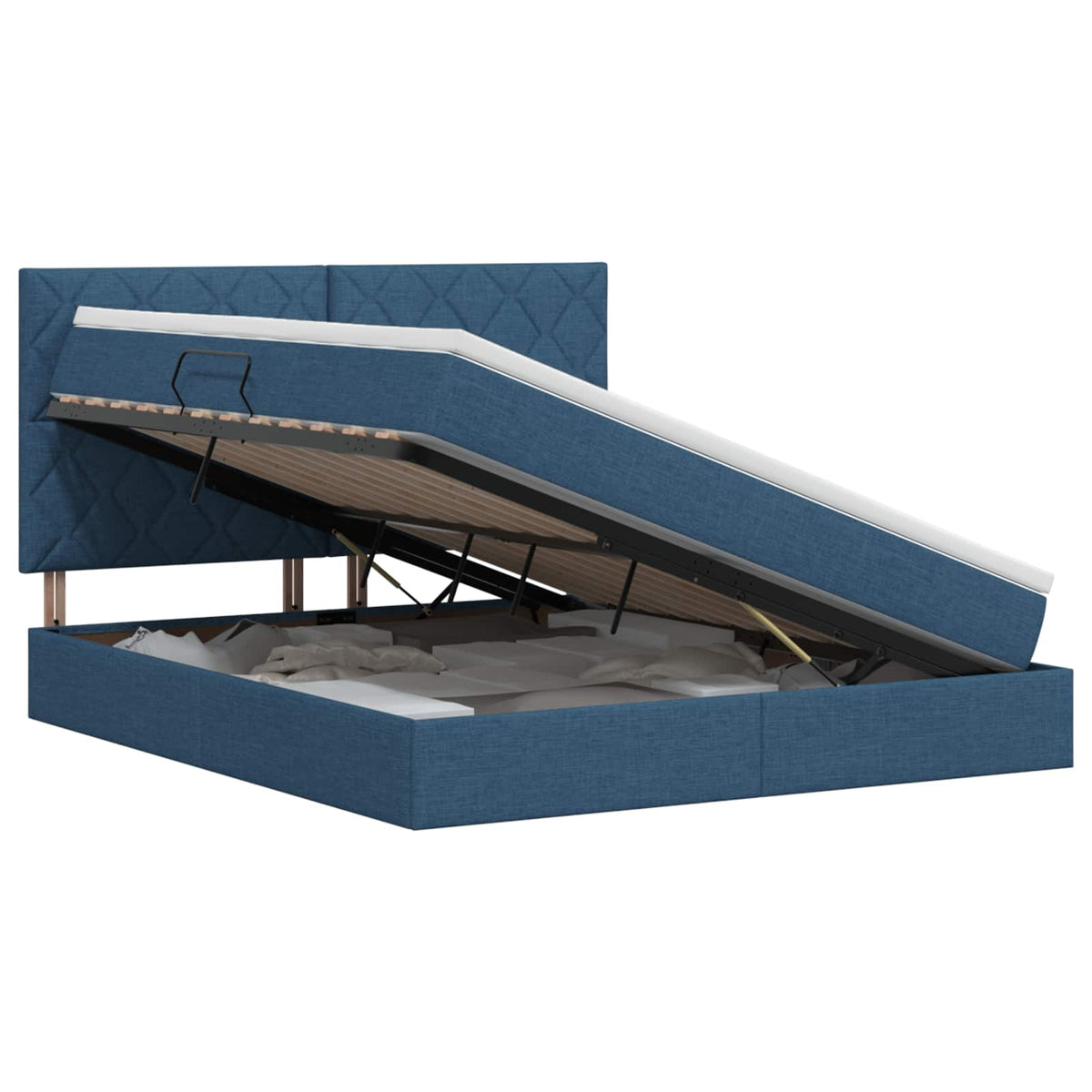 Letto con contenitore e materasso Blu 140 x 200 cm Tessuto