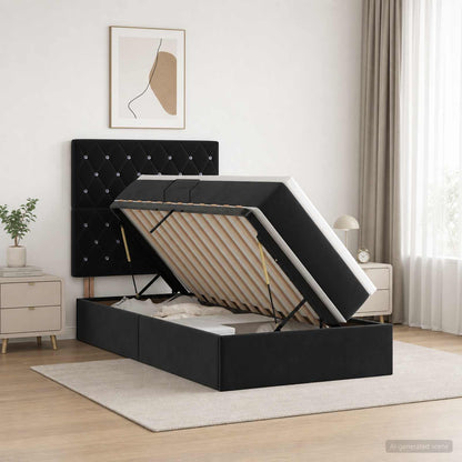 Letto con contenitore LED e materasso Nero 90 x 200 cm Velluto