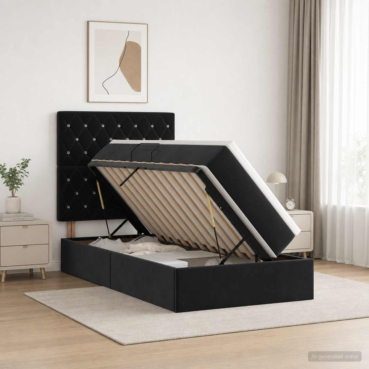 Letto con contenitore e materasso Nero 90 x 190 cm Velluto