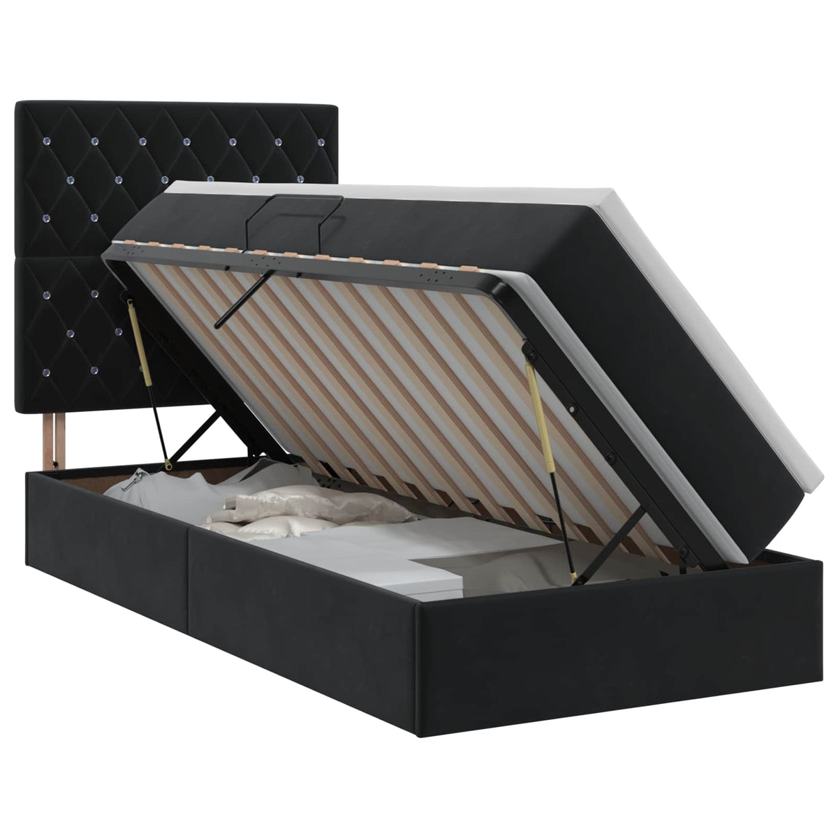 Letto con contenitore e materasso Nero 90 x 190 cm Velluto