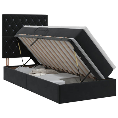 Letto con contenitore e materasso Nero 90 x 190 cm Velluto
