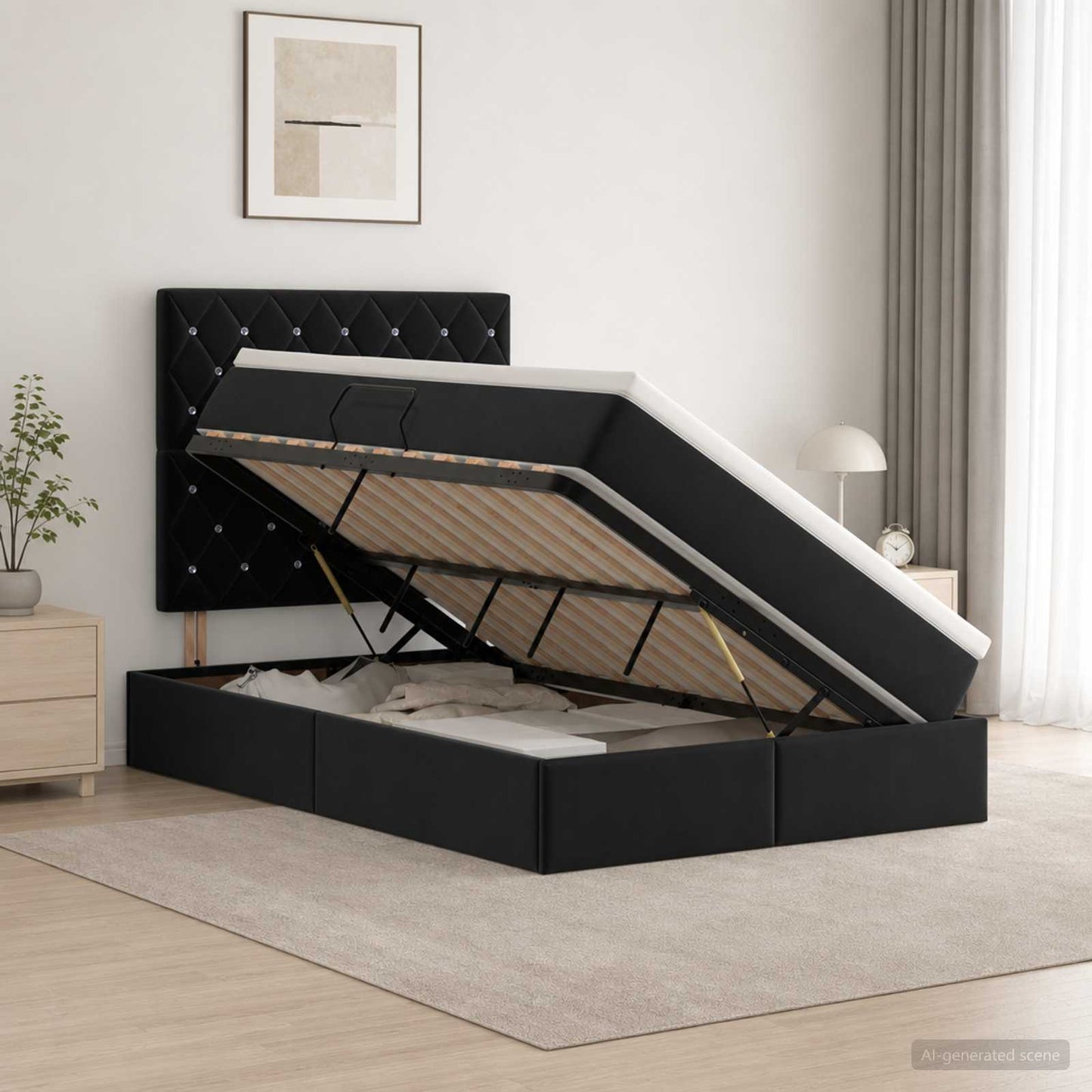 Letto con contenitore LED e materasso Nero 120 x 200 cm Velluto | homemem39