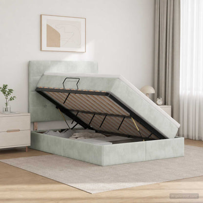 Letto con contenitore e materasso Grigio Chiaro 120 x 200 cm