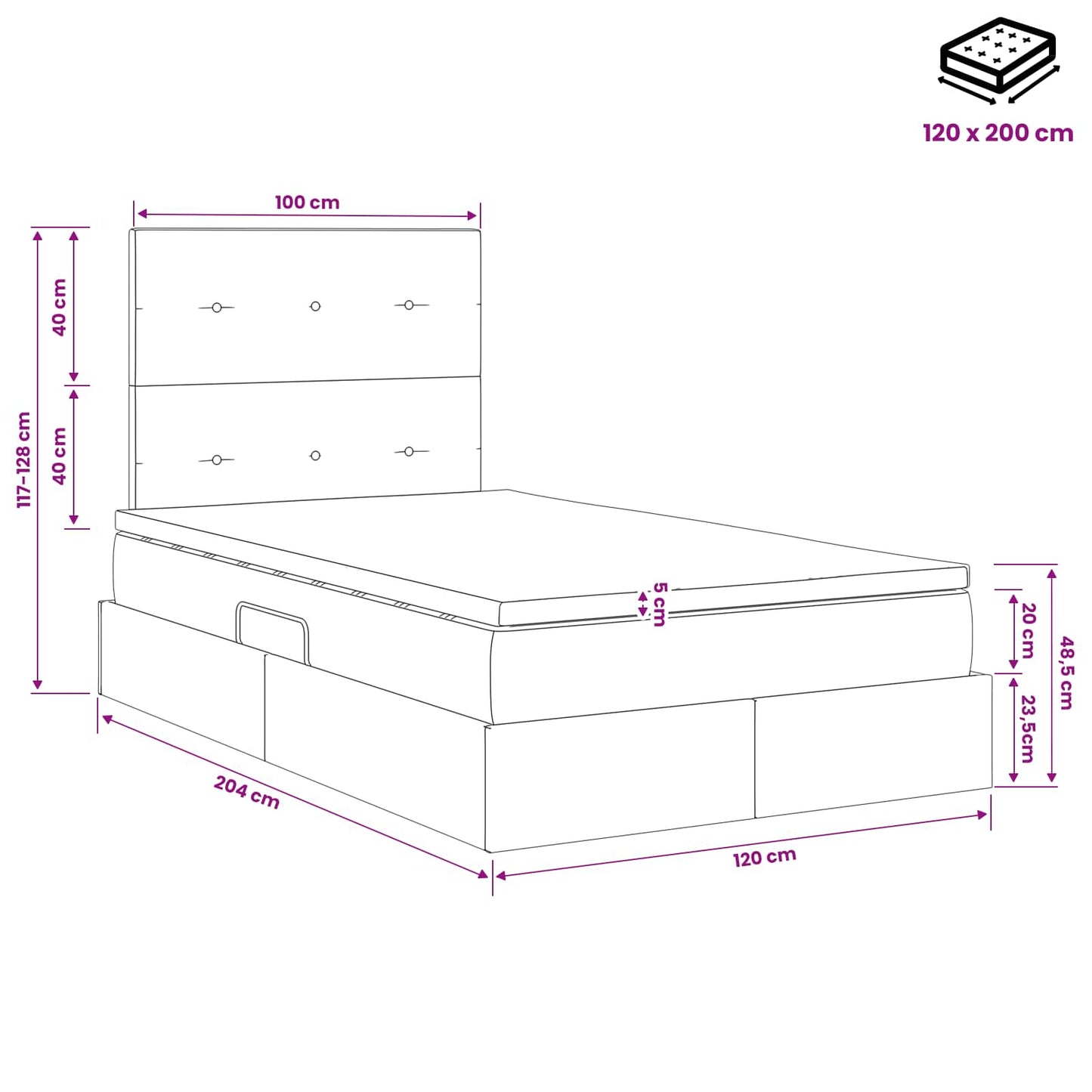 Letto con contenitore e materasso Grigio Chiaro 120 x 200 cm | homemem39