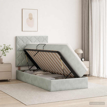 Letto con contenitore LED e materasso Grigio Chiaro 90 x 200 cm | homemem39