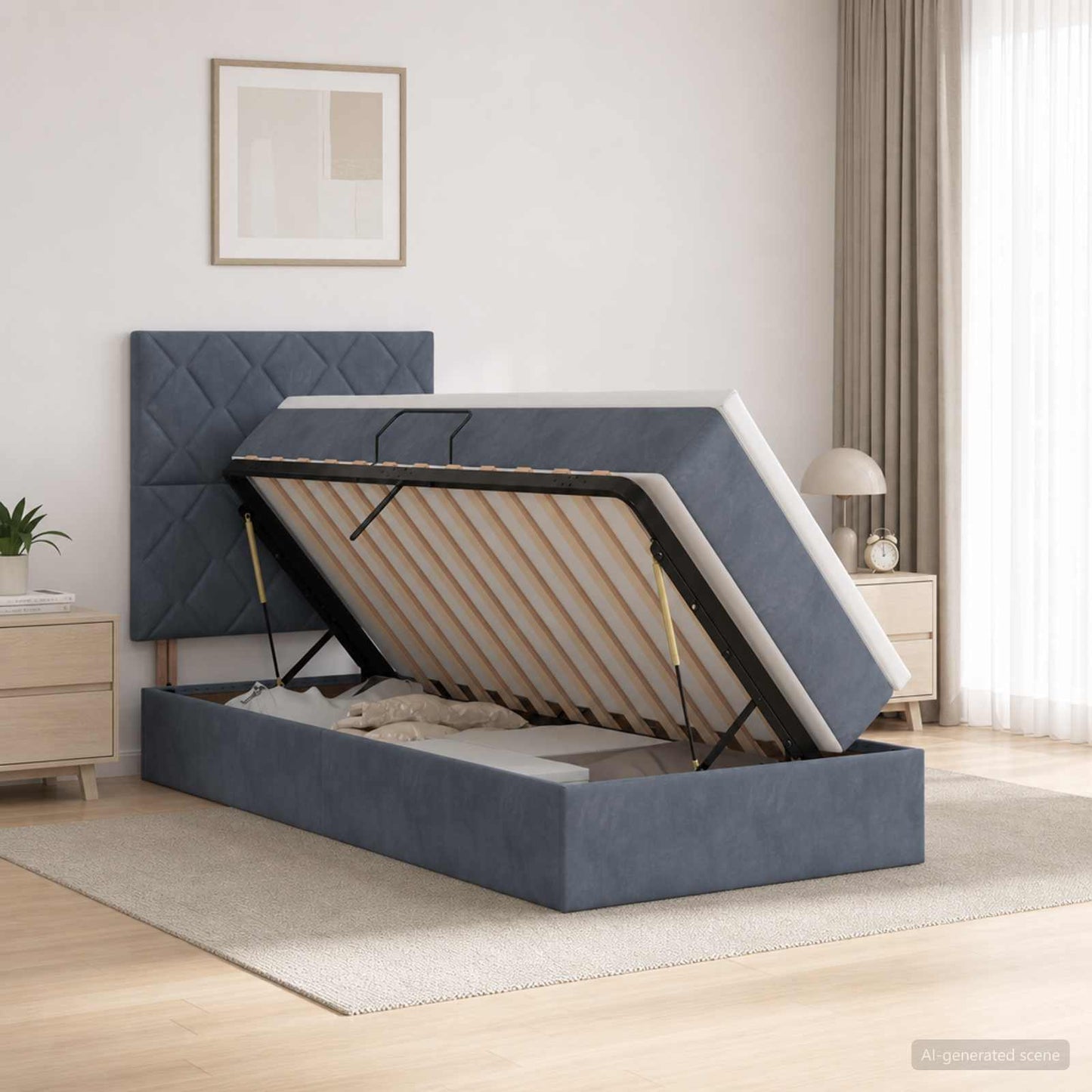 Letto con contenitore LED e materasso Grigio Scuro 100 x 200 cm