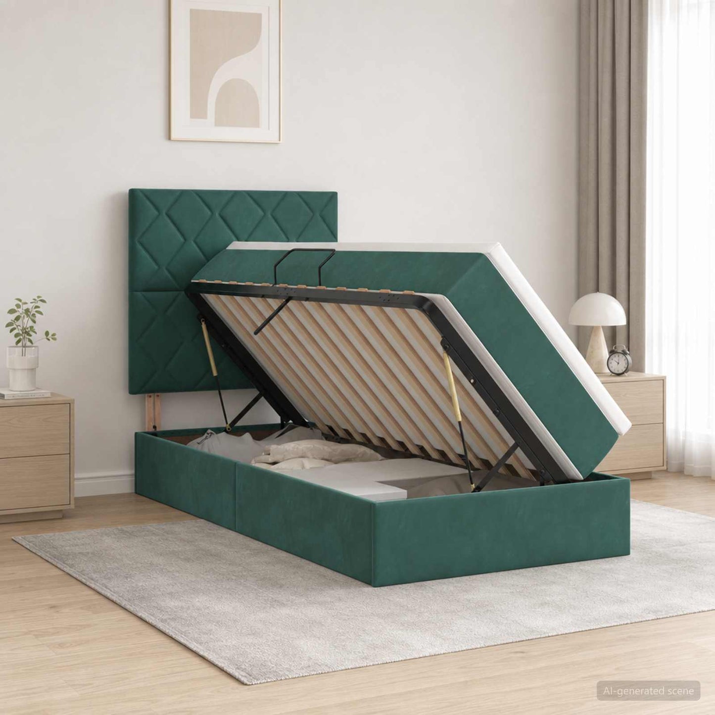 Letto con contenitore LED e materasso Verde Scuro 100 x 200 cm | homemem39