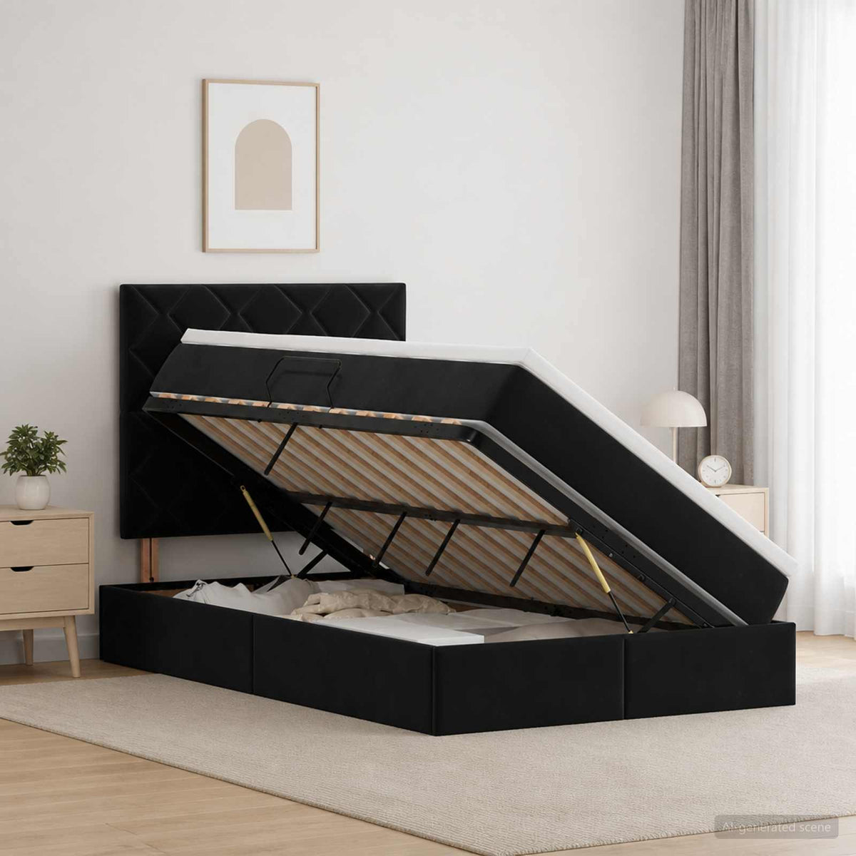 Letto con contenitore e materasso Nero 120 x 200 cm Velluto | homemem39