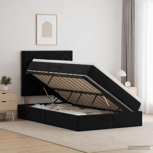 Letto con contenitore e materasso Nero 120 x 200 cm Velluto | homemem39