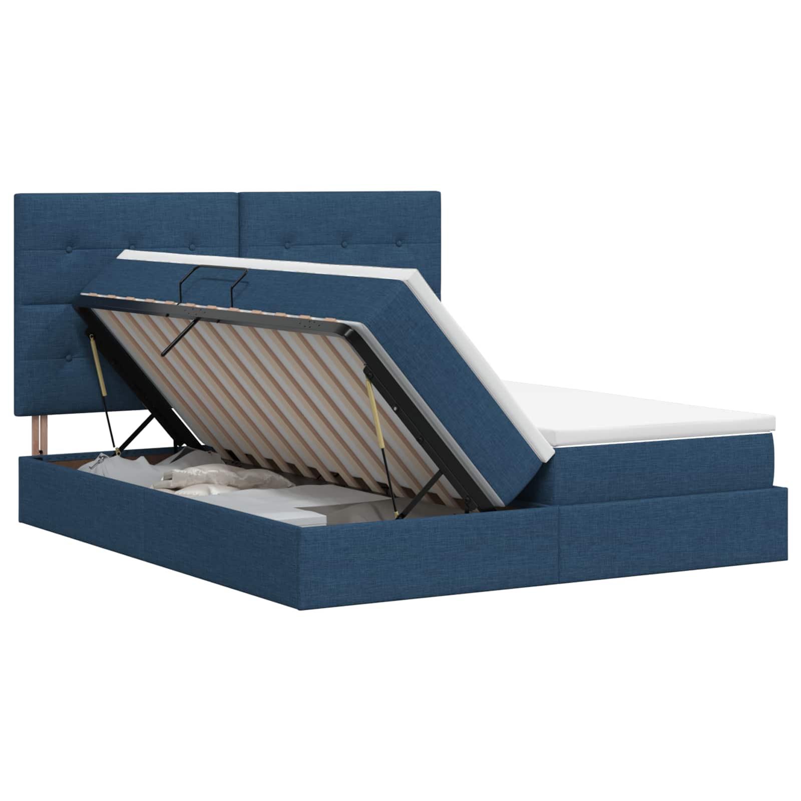 Letto con Contenitore con testiera Blu 200 x 200 cm Tessuto | homemem39