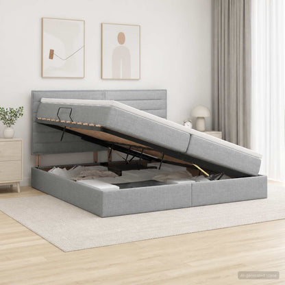 Letto con contenitore e materasso Grigio Chiaro 200 x 200 cm