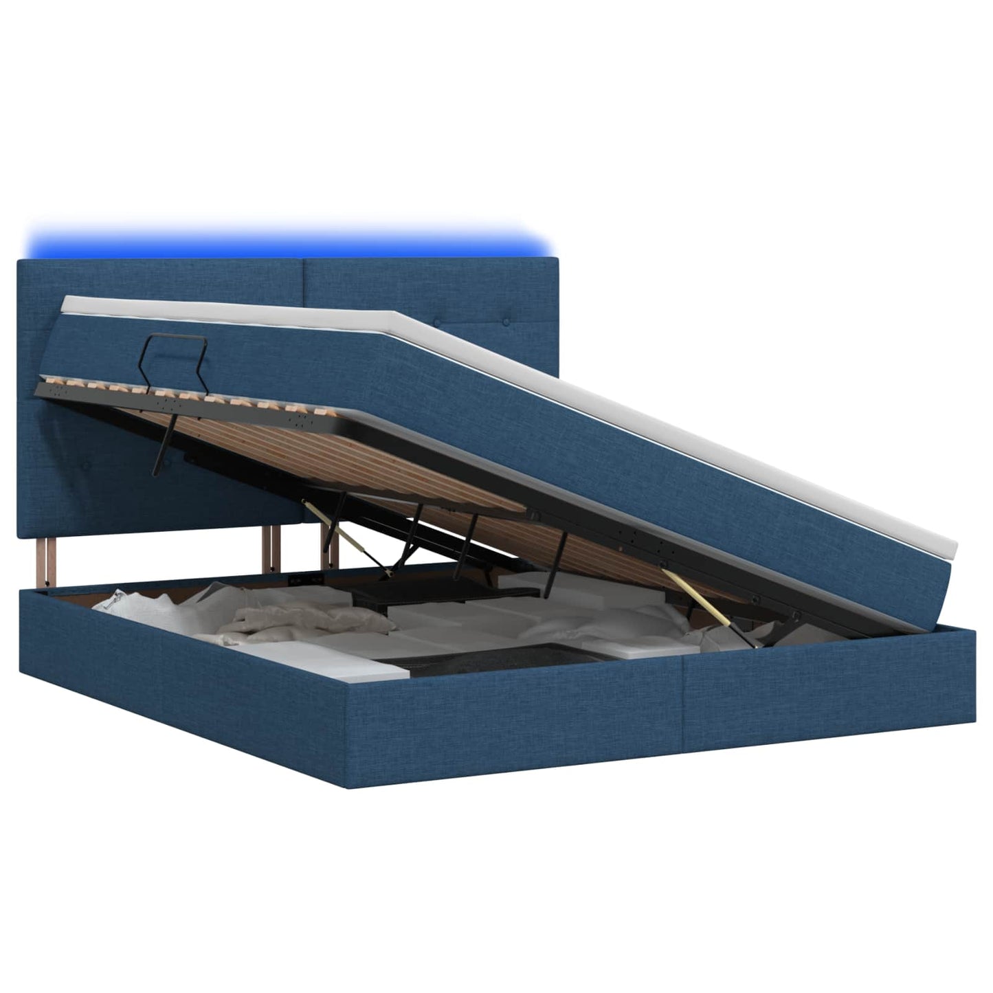 Letto con contenitore LED e materasso Blu 160 x 200 cm Tessuto